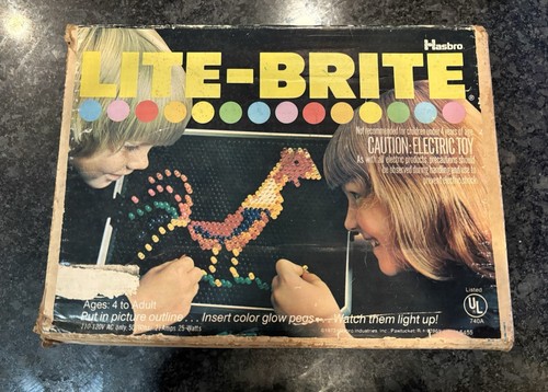 Vintage 1973 Hasbro Lite Brite w/ Original Box, Base, & Pegs