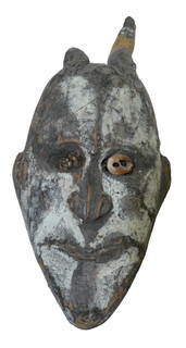 VINTAGE PACIFIC OCEANIC PNG TRIBAL WOOD CARVED SHELL EYED MAN FACE TOTEM STATUE