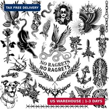 Large Black Old School Temporary Tattoos for Women Men Adult, 300 PCS Tradition