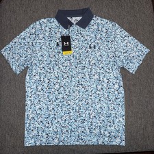 Under Armour Golf Matchplay Floral Polo Shirt Men's M Blue Loose Fit UPF 40 New