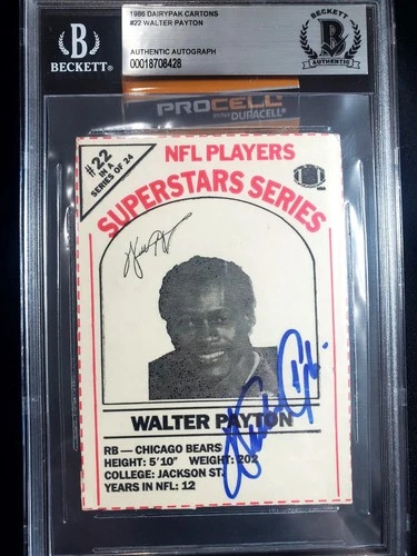 WALTER PAYTON AUTOGRAPHED 1986 DAIRYPAK MILK CARTON PANEL (BECKETT SLABBED)
