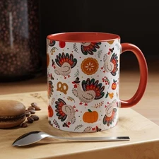 Thanksgiving Turkey Coffee Mug, Fall Ceramic Cup, Autumn Theme Tea Mug