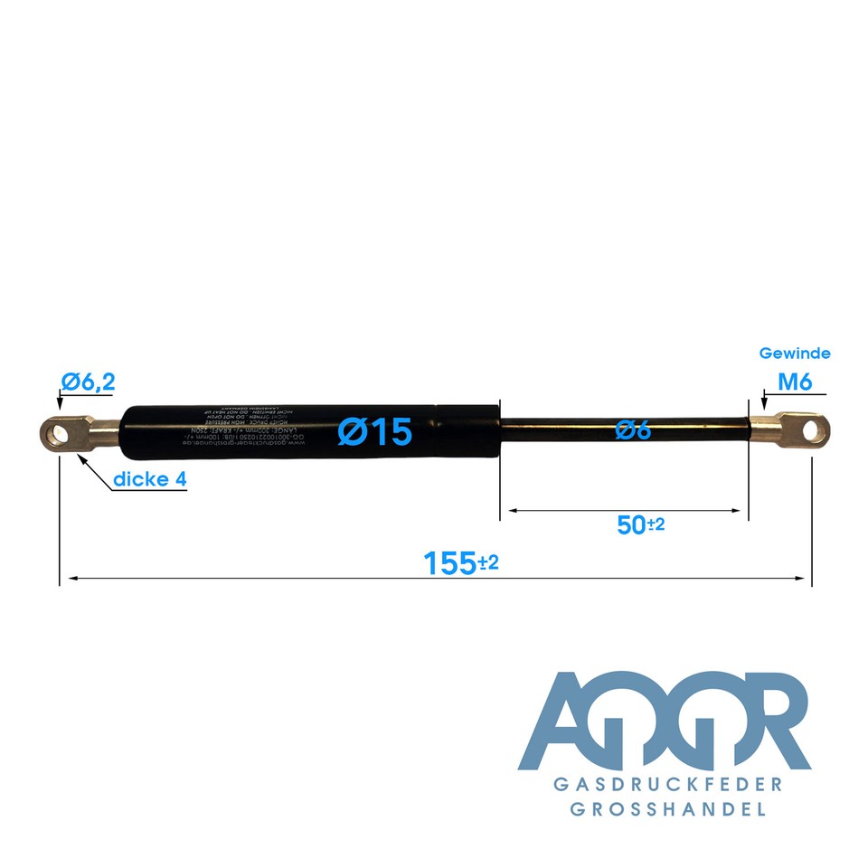 RhedexX Gasdruckfeder 370mm/130mm - Kugelkopf Mit M6 Gewinde