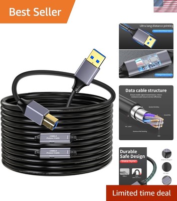Durable USB 3.0 50ft Printer & Docking Station Cable with Gold-Plated Connectors