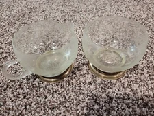 Vintage Clear Etched Glass with Pewter Base Cream & Sugar Set