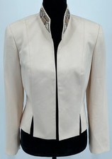 Daymor Couture Womens Open Front Beaded Formal Evening Jacket Size 6 Ivory Lined