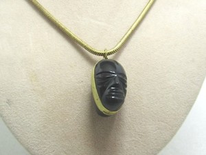 Vintage-Brass-Obsidian-Glass-Tribal-Necklace-Mexico-1930-40-039-s-24-034-Snake-Chain