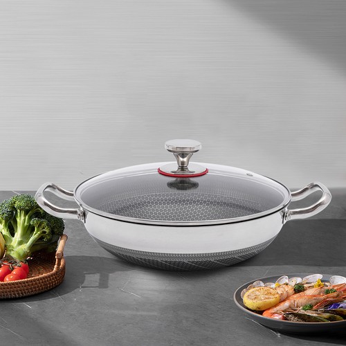 Padella antiaderente in acciaio inox 32 cm/12,59 pollici con manico porta coperchio per tutti i piani cottura - Foto 18 di 23