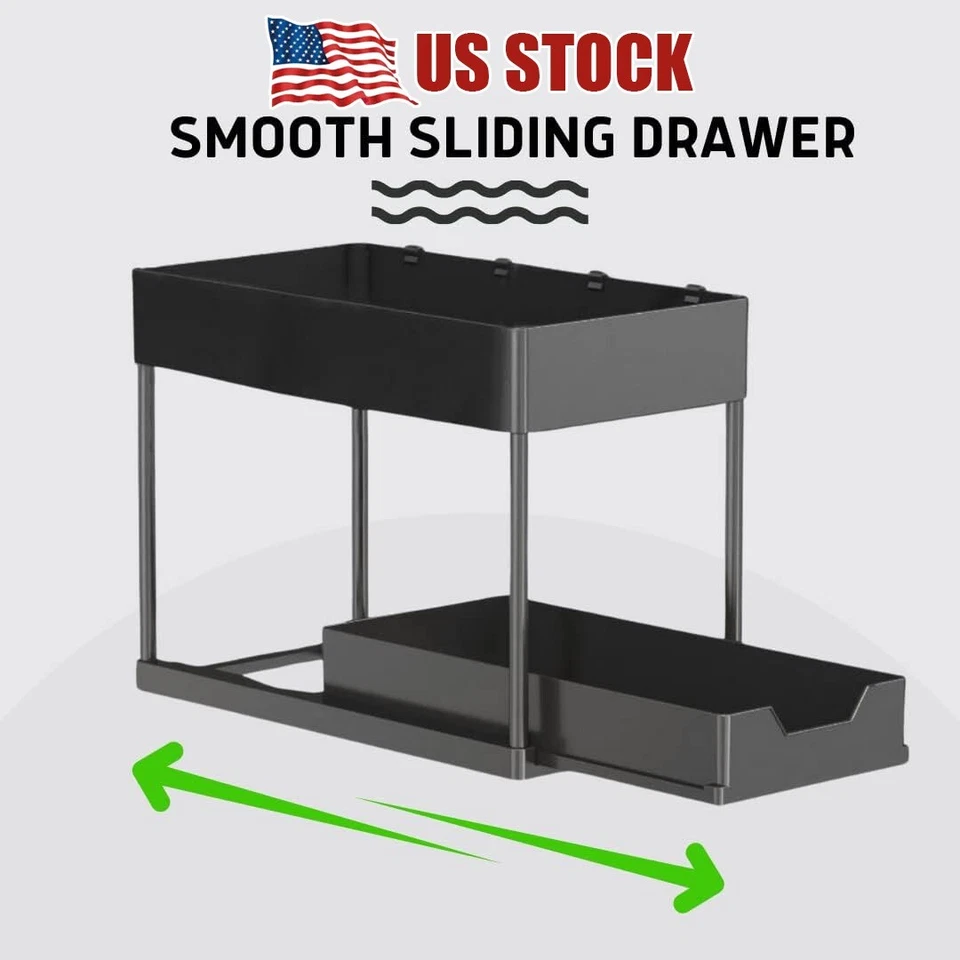 1 PACOTE X Organizador de Pia Rack 2 Camadas Sob Armário Deslizante Organizador de Cesta - Imagem 4 de 4