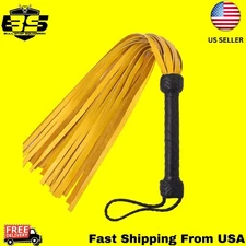 Bullwhip Squadron Yellow Genuine Cow Hide Thick Leather Flogger 25 Tails