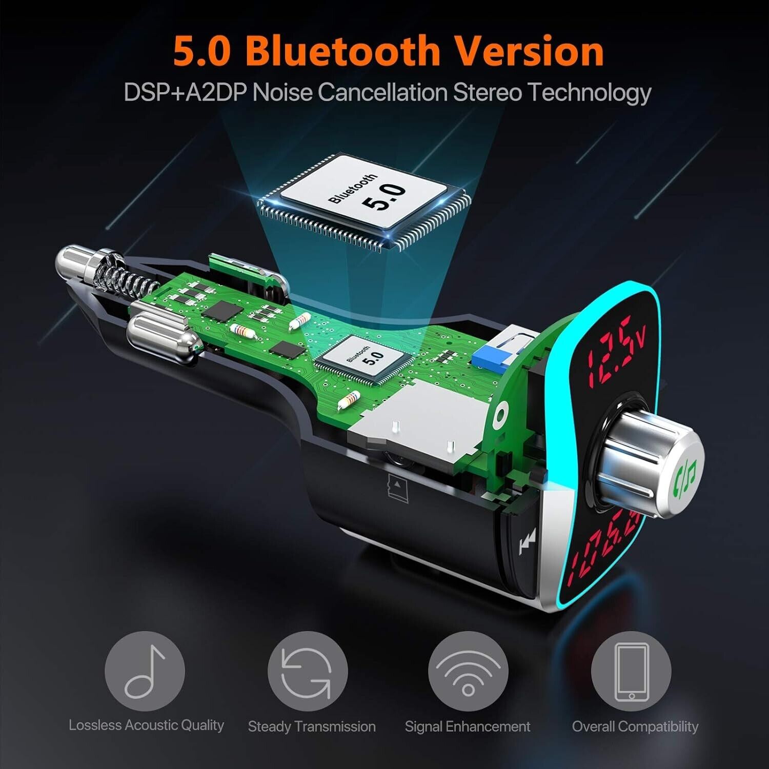 FM Transmitter Bluetooth 5.0 Auto Radio Adapter Dual USB-C Ladegerät für Handy