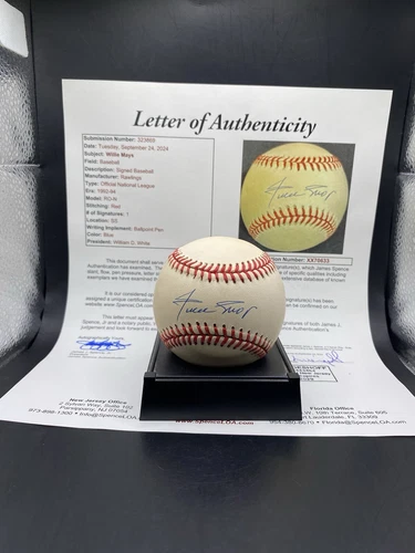 Willie Mays Autographed HOF Signed Pen Rawlings ONL Baseball JSA COA LOA