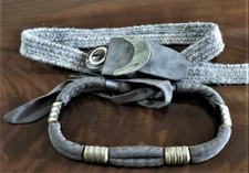 2 WOMENS VINTAGE BELTS GRAY GROGRAIN  WOOL SUEDE SARASOLA FLEXIBLE SIZING