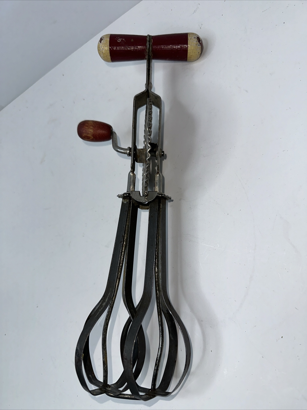 Vintage ANDROCK High Speed Beater Hand Mixer Egg Beater USA Red Wooden Handle