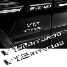 2 Pcs Brand New V12 Bi Turbo Side Fender Badge Emblems For A.m.g Biturbo Chrome