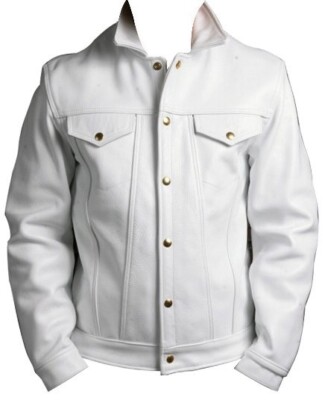 Super Soft Light Weight Lambskin Men's White Leather Jacket Denim Jeans Style