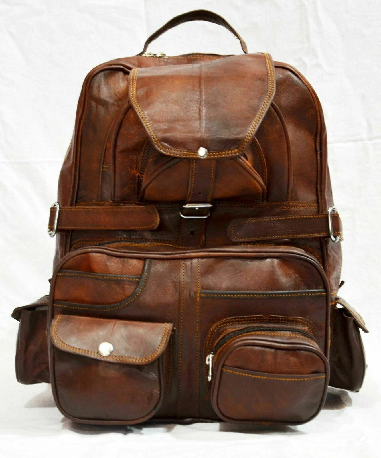 Men's Backpack Vintage Rucksack Messenger Real Leather Bag Shoulder