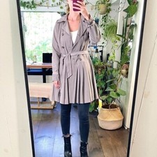 Rainforest Rain Trench Coat With Pleated Skirt, Size Xs