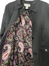 Preston & York Women’s Black / Paisley Rain Trench Coat Midi Button Up  Size Med
