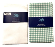 2-Pack, EGARA Pre-Folded Pocket Squares Checkered Mint Green  White 100 Cotton