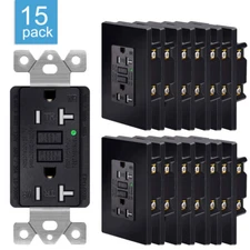 20 AMP GFCI GFI Receptacle Outlet-TAMPER WEATHER RESISTANT w/Panel Black 15Packs