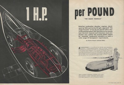 1960 Wankel Rotary Engine Magazine Article Ad Streamliner Cutaway Curtis Wright