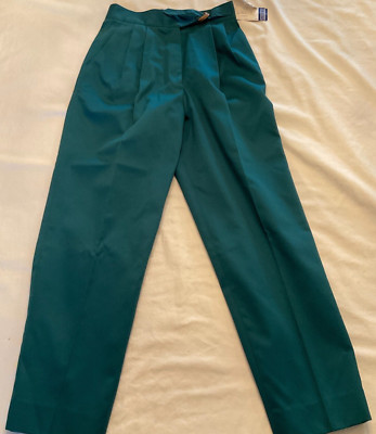 Vintage David Brooks LTD Womens Pants Petite Size 4 Pleated Wood Belt NWT Green