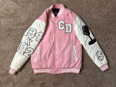 Rare Colossal Los Angeles Microphone Streetwear Varsity Jacket Pink Mens Sz M