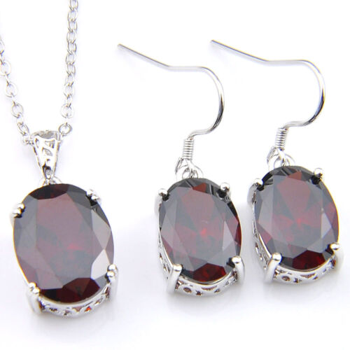 Oval Jewelry Set Natural White Topaz Silver Necklace Pendant Dangle Earrings - Picture 7 of 8