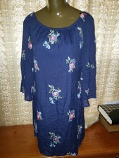 Fig & Flower Anthropologie Blue Floral Embroidered Off Shoulder Dress size M