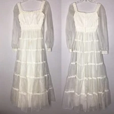 Vtg Lorrie Deb Wedding Dress Lace Tiered Sz 3/4