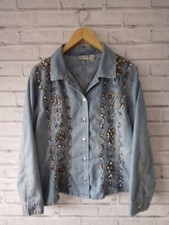 Vintage Denim Floral Beaded Embroidered Shirt Jacket Size M Pre-loved