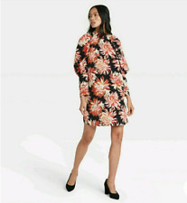 Women's Floral Print Puff Long Sleeve Dress - Who What Wear Black 