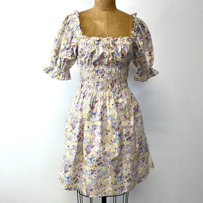 Levi's Dress Women Small Floral Ruched Smocked Fringe Pocket Summer Work Core Ne