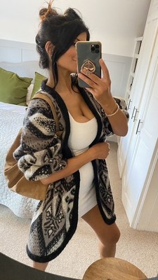 Vintage Jacques Vert Grobstrick Cardigan mit auffälligem Muster Opa! Größe 8-10