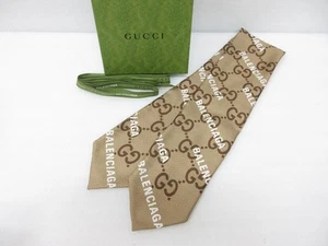 GUCCI BALENCIAGA The Hacker GG foulard nœud cou marron 100% soie unisexe 10,5 x 85,5 cm