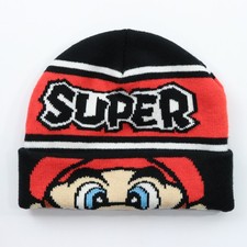 Super Mario Bros. Beanie Hat Boys Youth Knit Winter Cap Black Red Nintendo