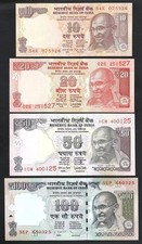 India 4 Pcs Set 10 20 50 100 Rupees 2013 2017, UNC, P 102 103 104 105, Gandhi