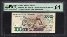 Brazil 100 Cruzerios Reais on 100000 Cruz. ND (1993) P238 Uncirculated Grade 64
