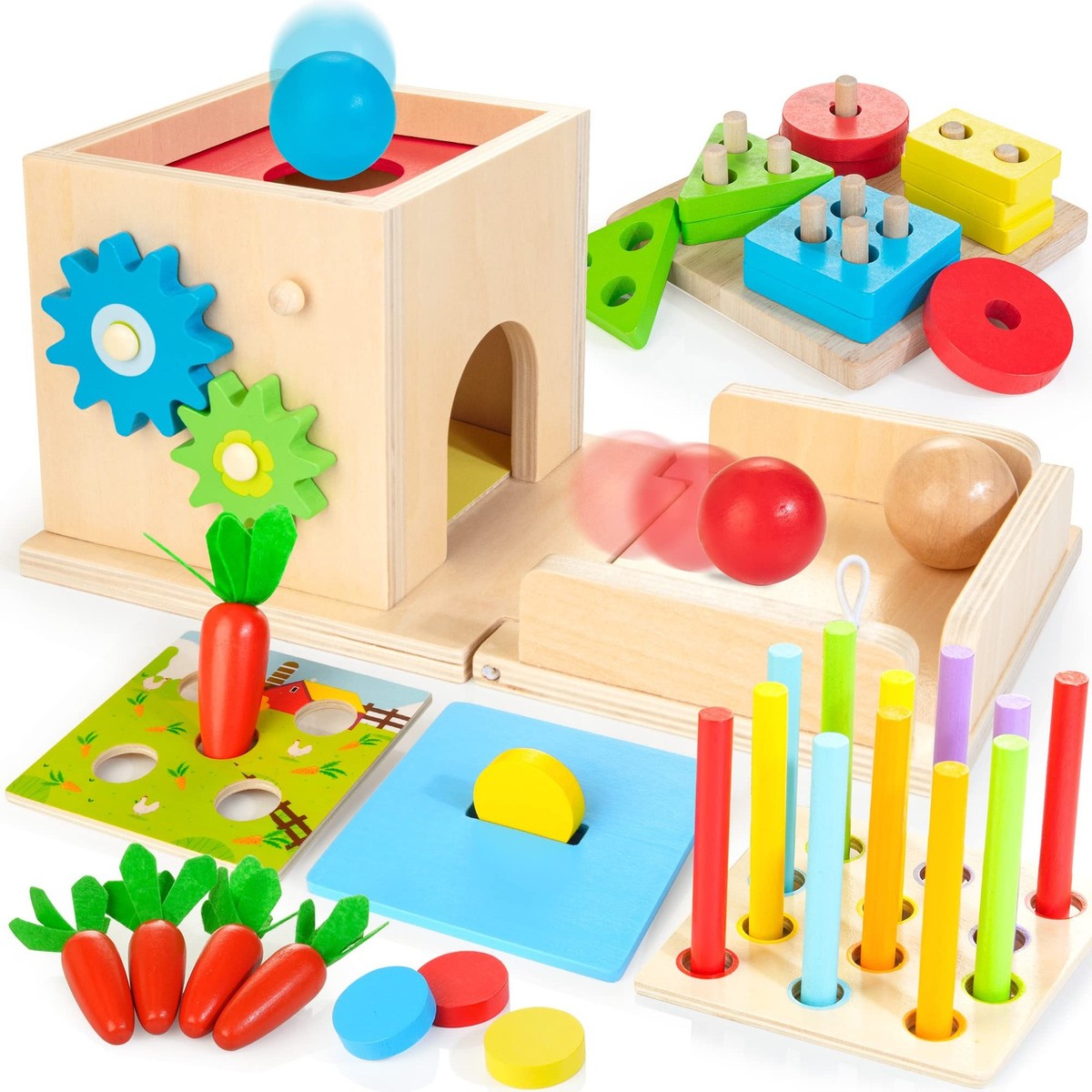 Montessori Toys For 1+ Year Old 8in1 Wooden Play Kit Includes
