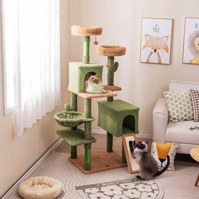 Mehrstufiger Katzenturm 160 cm Kaktus Katzenbaum für Indoor Katzen Activity Center