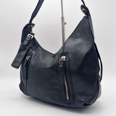 Givenchy Monogram Embossed Hobo One Shoulder Bag Leather Black Used #YG