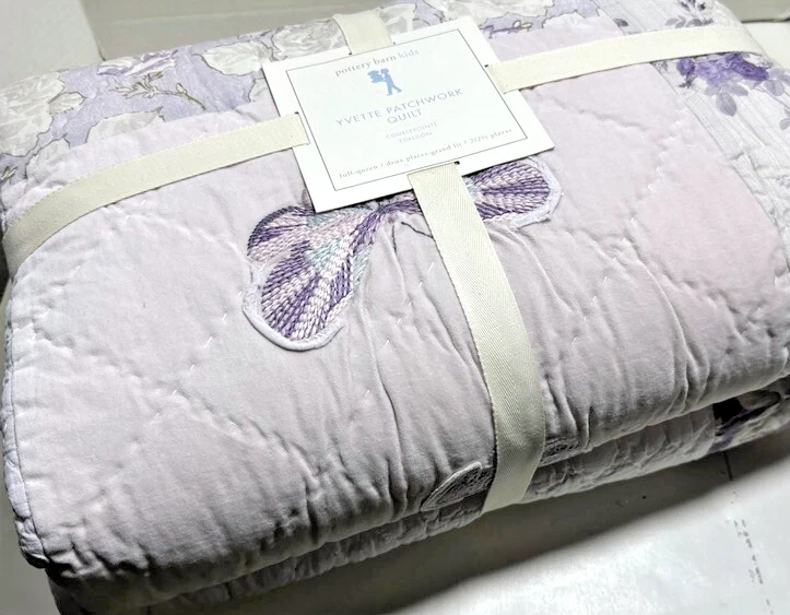 Pottery Barn Yvette Patchwork Pale Lavender Purple Gray Full Queen Quilt 2 Shams - Image 4 of 4