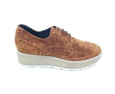 Manas Platform Oxford Wingtip Brogue Shoes Brown Suede Size 9- 9.5
