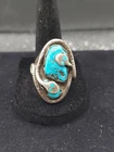 Vintage Signed EFFIE C. ZUNI CALAVAZA Silver Turquoise Ring Heavy Size 10.5