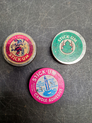 Vintage Lot Stick-Um Candle Adhesive Tin 1 oz. American Indian Fox Run Craftsmen