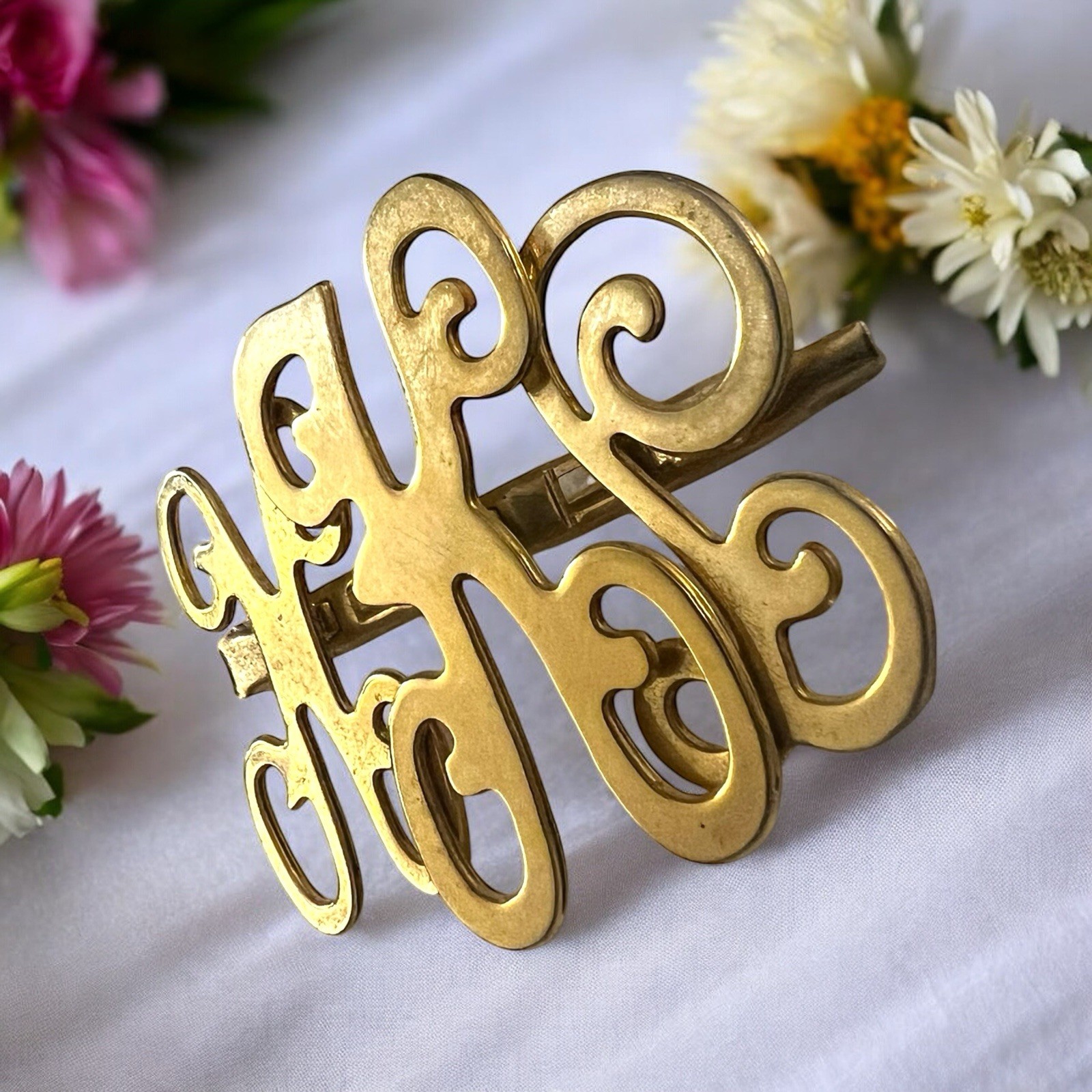 Vintage Monogram Triple Script Initials Gold-Tone… - image 8
