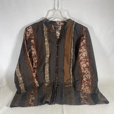 Citron Silk 1X Black Green Cardigan Floral Artsy Lagenlook Cruise