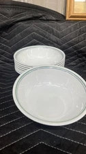 Corelle Country Cottage 6.25" Cereal Soup Bowls Green Blue Stripe Set of 7