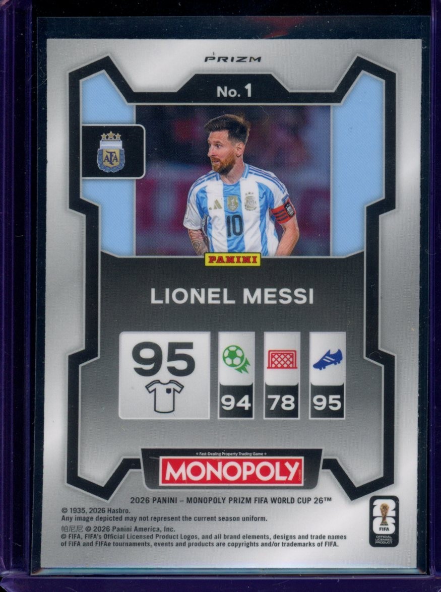 2026 Panini Prizm Monopoly #1 Lionel Messi Four Corners Blue view 2
